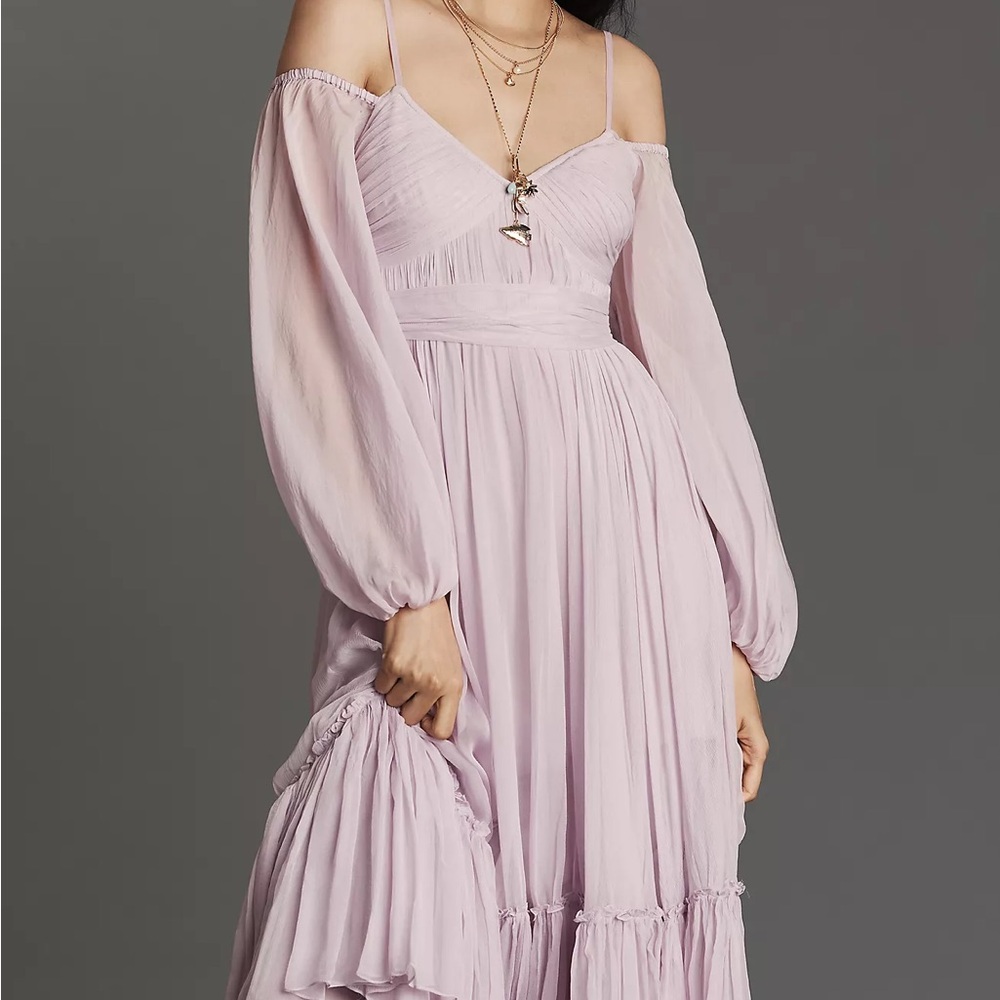 anthropologie X Geisha Designs Off-The-Shoulder Long-Sleeve Midi Dress Sz M
